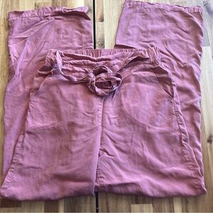 Women’s Pink Wide Leg Linen Blend Pants Tie Waist Size small
